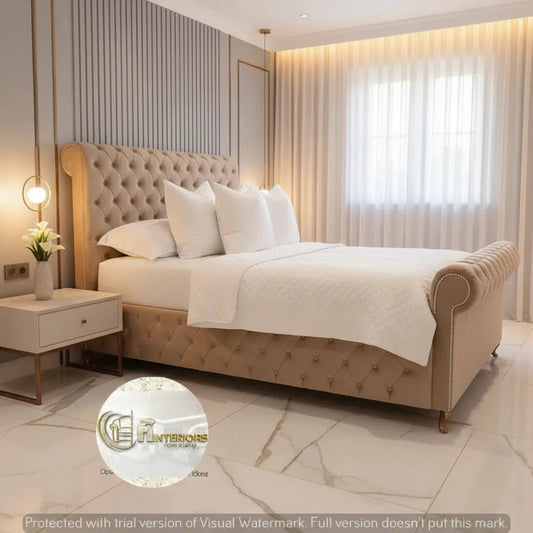 Baxter Plush Velvet Sleigh Bed – Bespoke Handcrafted Bedstead (Made in the UK)