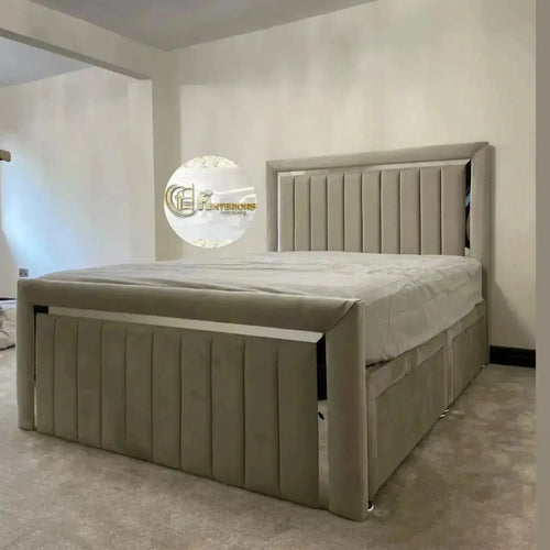 Elcante Bedstead in Plush Velvet – Mirrored Panel Headboard & Footboard | Luxury Handmade UK Bed