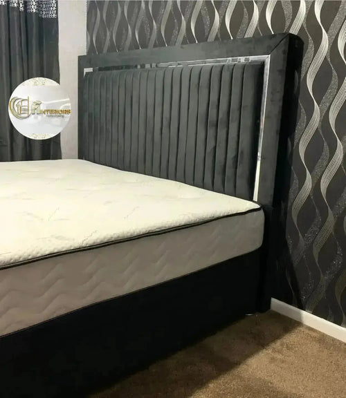 Elcante Bedstead in Plush Velvet – Mirrored Panel Headboard & Footboard | Luxury Handmade UK Bed