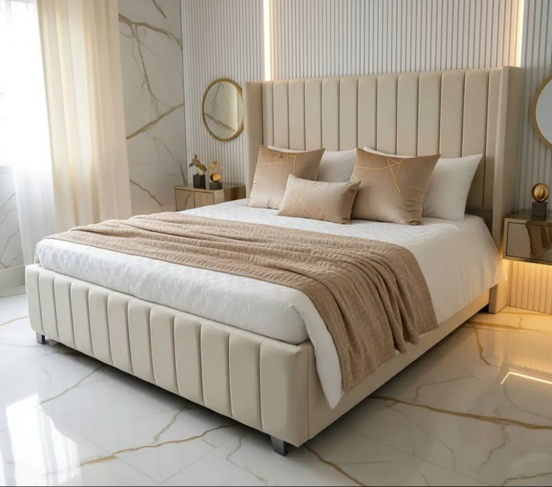 Roma Wingback Plush Velvet Bed – Bespoke Handcrafted Bedstead (Made in the UK)