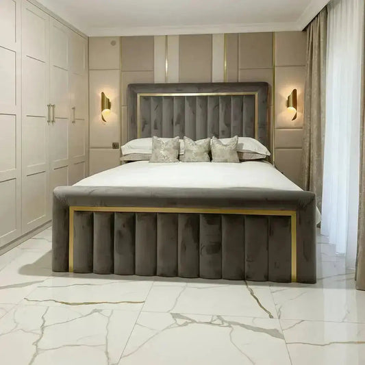 Elcante Divan Ottoman Bed in Plush Velvet – Gold / Chrome Detail
