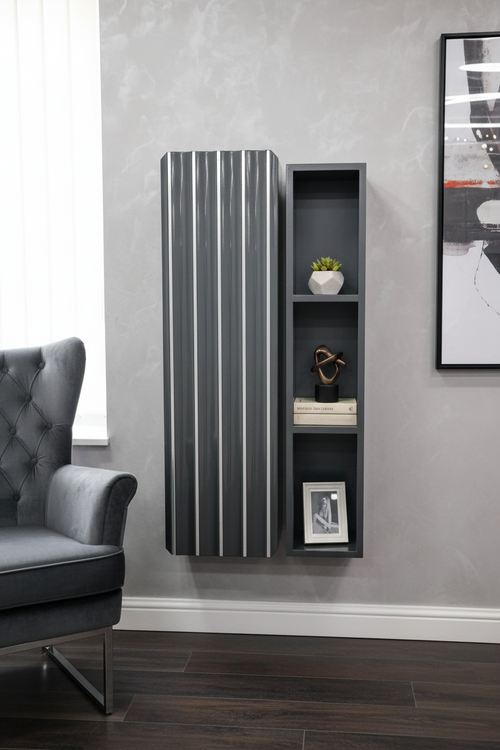 LOTUS WALL MOUNT CABINET + SHELF -GREY & CHROME F I L