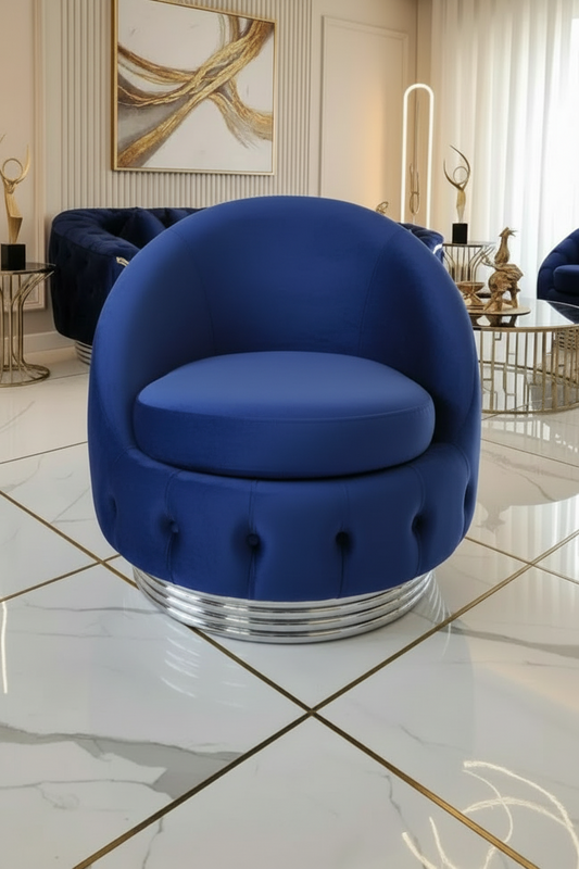 Upholstered Petra Swivel Chair Navy F I INTERIORS