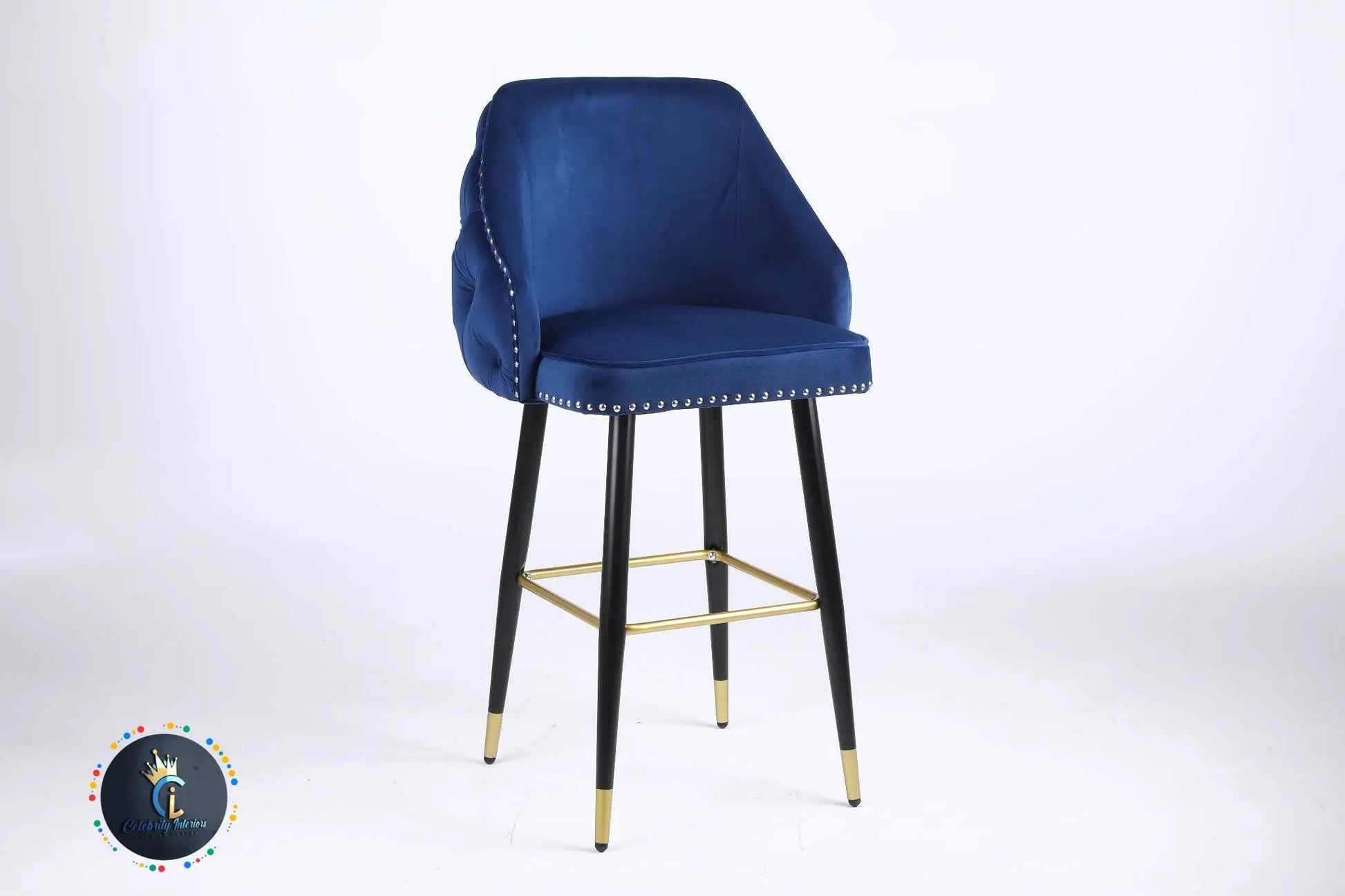 Chelsea navy blue velvet tufted barstool