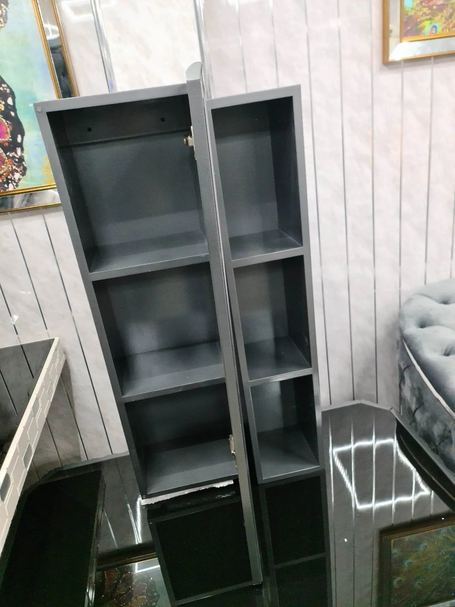 LOTUS WALL MOUNT CABINET + SHELF - BLACK AND GOLD