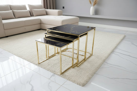 MANECA NEST OF TABLES 3 BLACK AND GOLD - NOW ON SALE