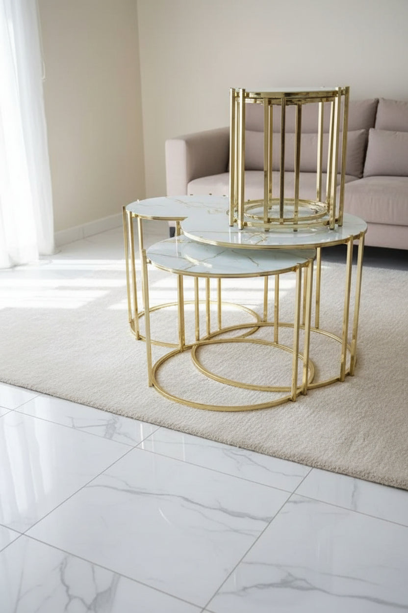 IRMA NEST OF TABLES 3+1 - CREAM AND GOLD