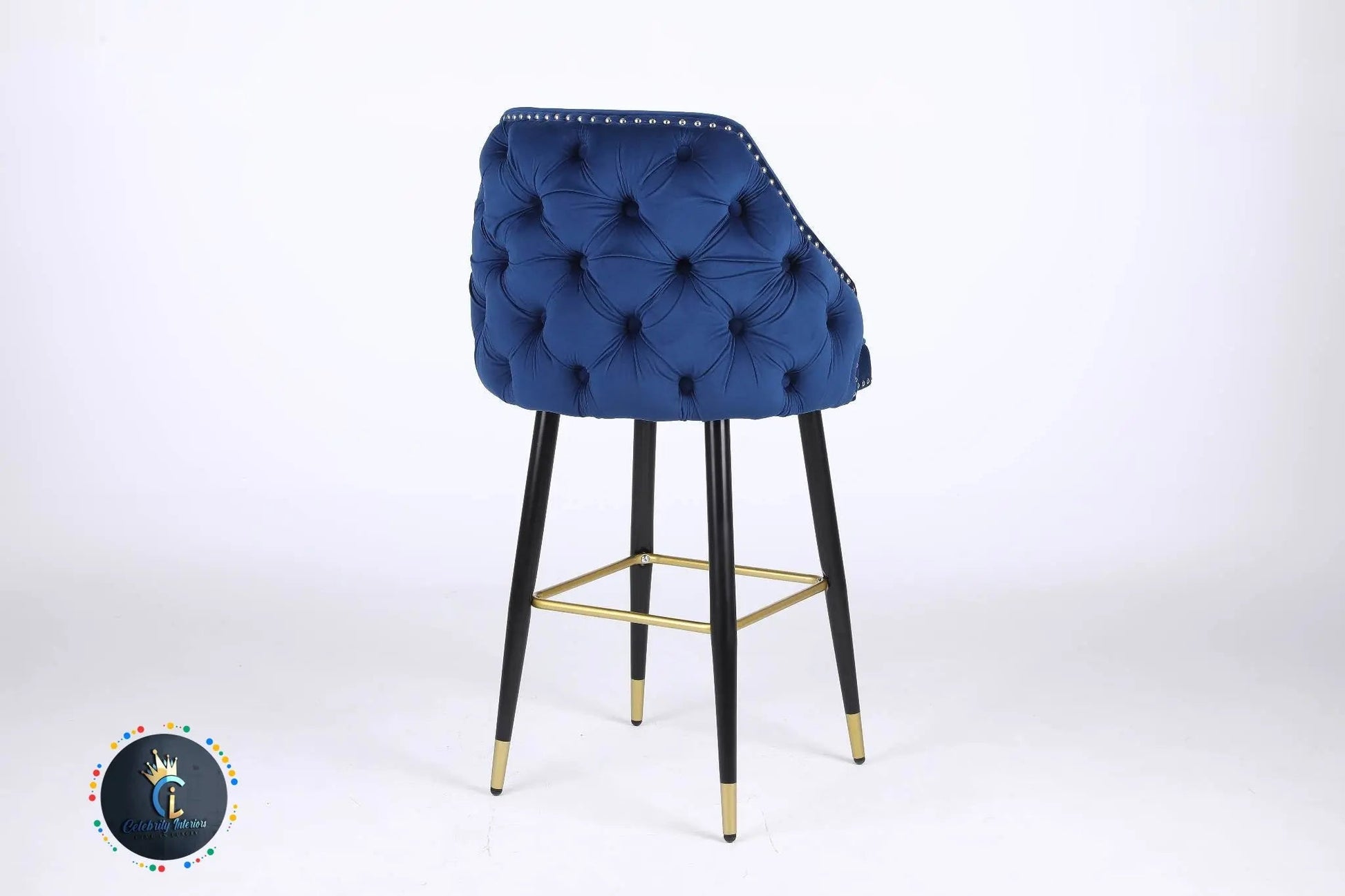 Chelsea navy blue velvet tufted barstool