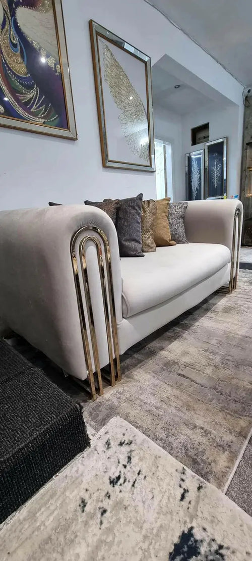 Elmira 2-Seater Cream Velvet Sofa with Gold Legs – Luxury Modern Sofa
