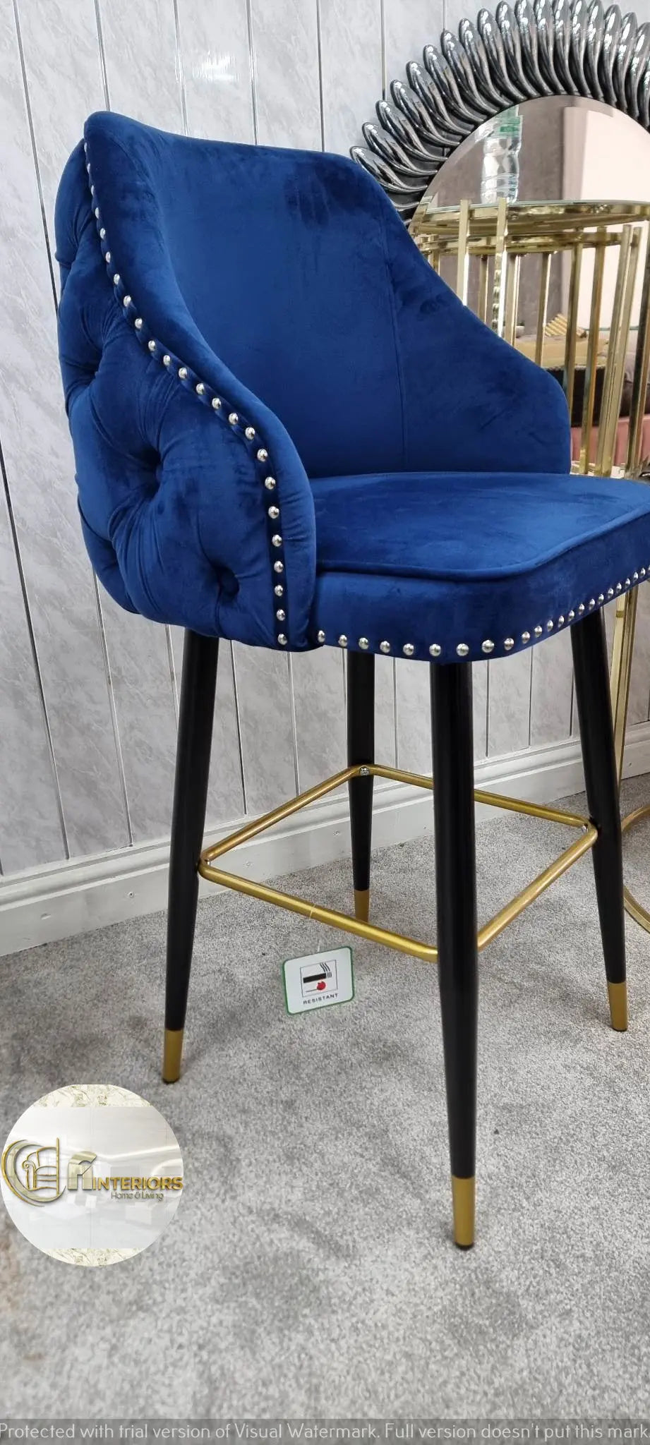 Chelsea navy blue velvet tufted barstool