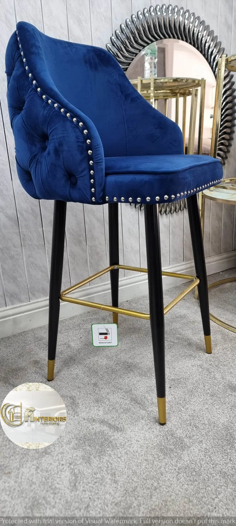 Chelsea navy blue velvet tufted barstool