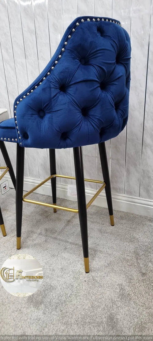 Chelsea navy blue velvet tufted barstool