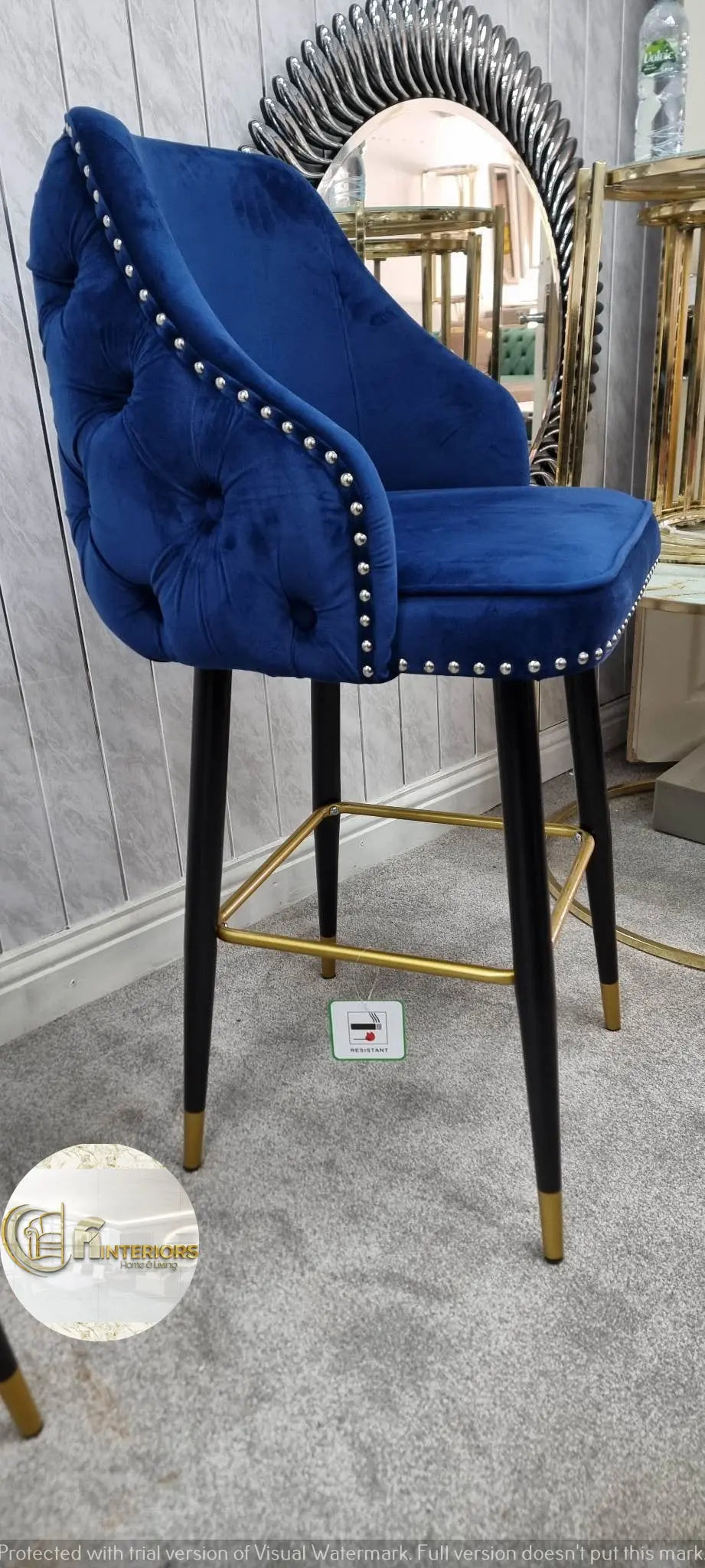 Chelsea navy blue velvet tufted barstool