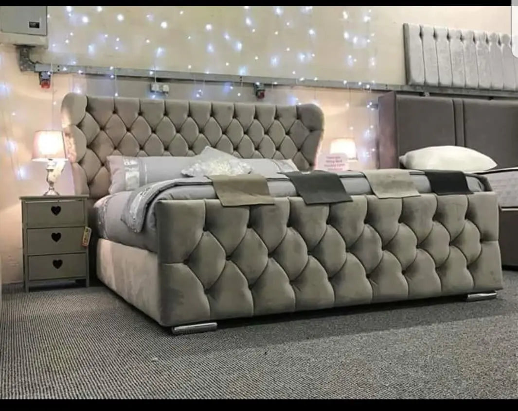 Oxford 4ft Small Double Divan Storage Ottoman Grey Plush Velvet Bed