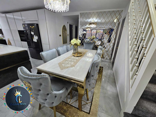 Sofia Marble Dining Table + Victoria Knocker Chairs