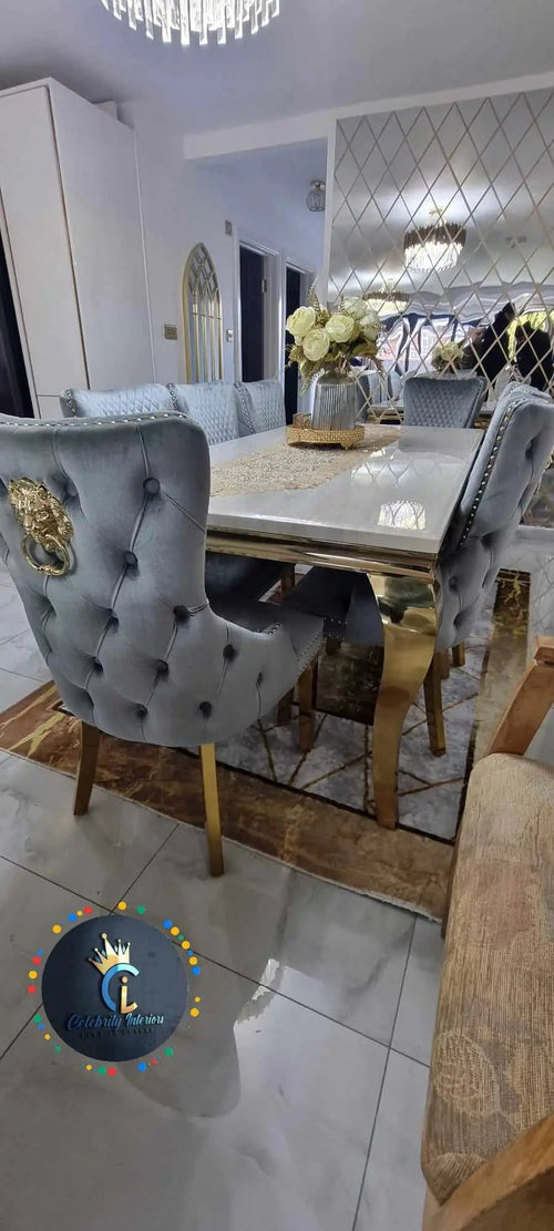 Sofia Marble Dining Table + Victoria Knocker Chairs