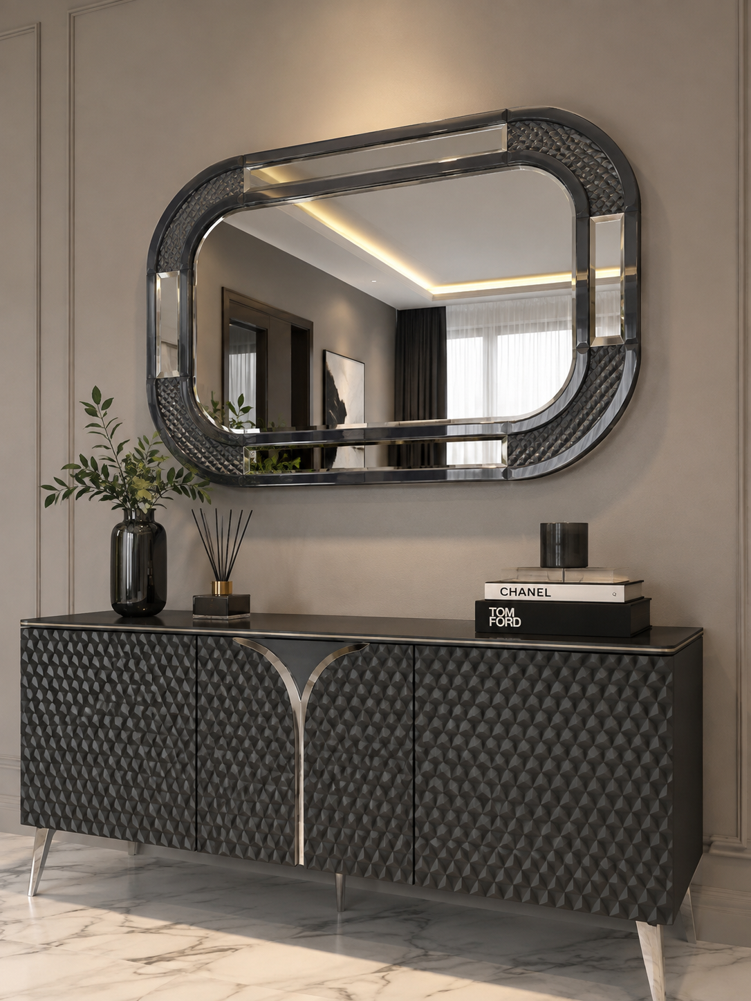 Cenova Wall Mirror Anthracite Grey F I INTERIORS
