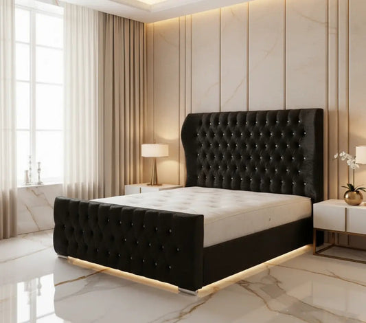 Oxford Curved Wingback Crushed Velvet Bed Frame