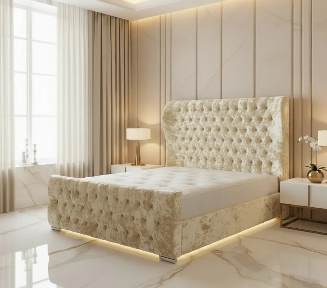 Oxford Curved Wingback Crushed Velvet Bed Frame