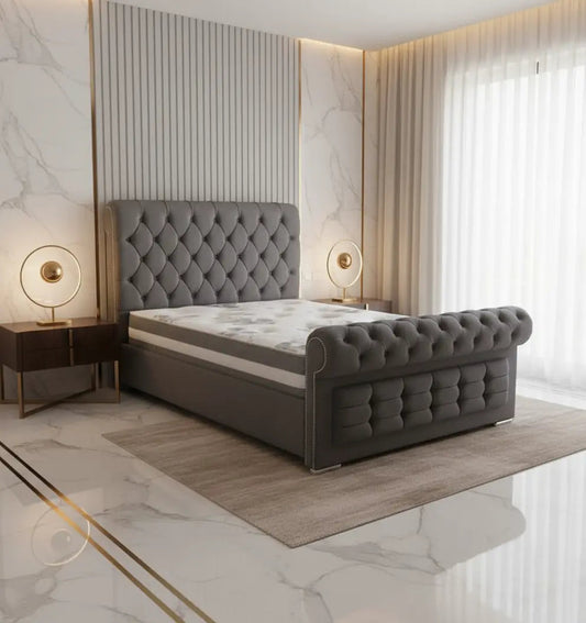 Sleigh Cubed Chesterfield Plush Velvet Bed Frame