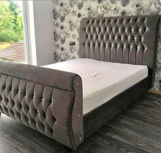Swan Curved Sleigh Chesterfield Crushed Velvet Bed Frame