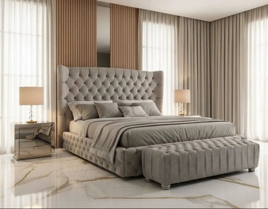Sultan Wingback Curved Chesterfield Plush Velvet Bed Frame