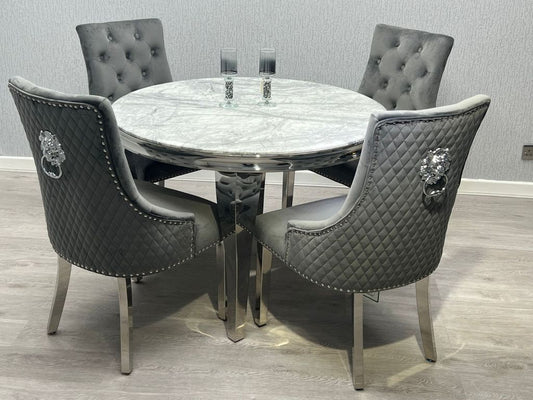 Set of 2 Majestic Lion Knocker Back Velvet Dining Chair - DARK GREY PLUSH VELVET