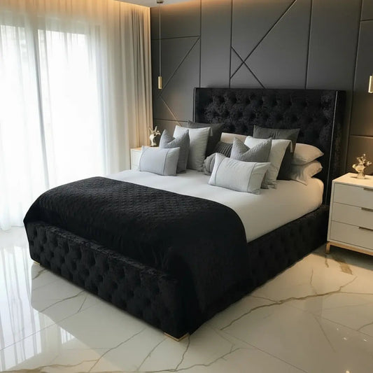 Luxe Curved Wingback Crushed Velvet Bed Frame