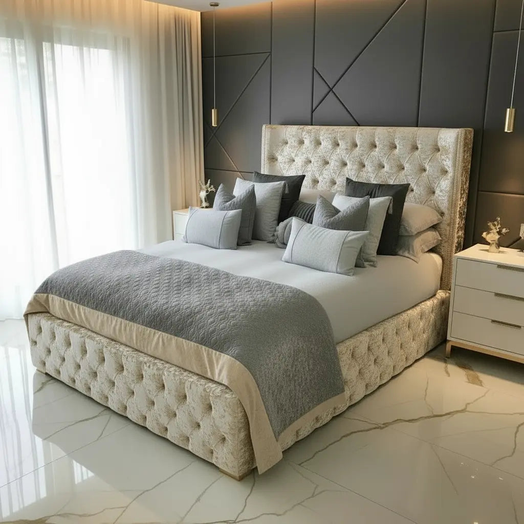 Luxe Curved Wingback Crushed Velvet Bed Frame