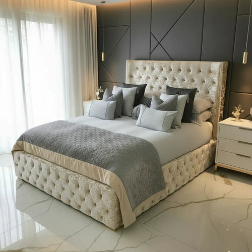 Luxe Curved Wingback Crushed Velvet Bed Frame