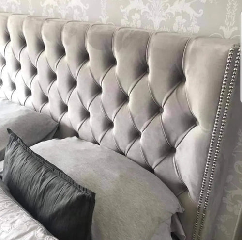 Luxe Curved Wingback Plush Velvet Bed