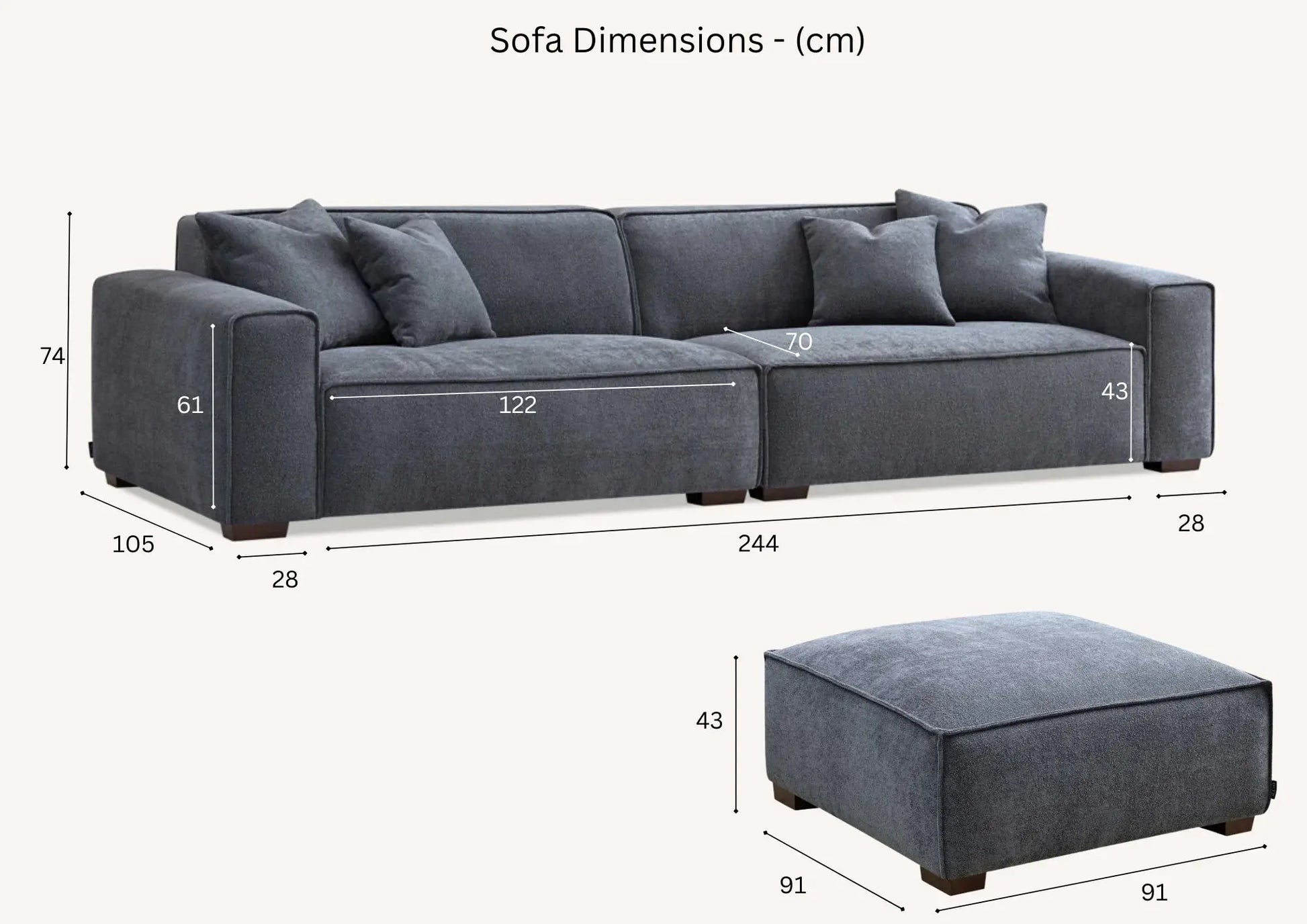 Aluxo Dakota Sofa Range Chaise in Midnight Boucle