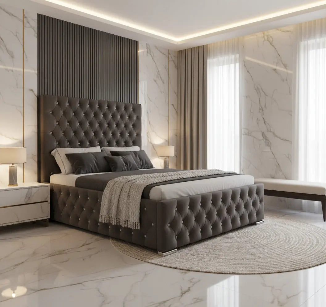 Majestic Plush Velvet Bed – Bespoke Wingback Bedstead (Handcrafted in the UK)