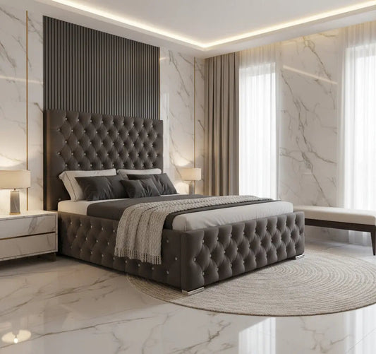 Majestic Plush Velvet Bed – Bespoke Wingback Bedstead (Handcrafted in the UK)