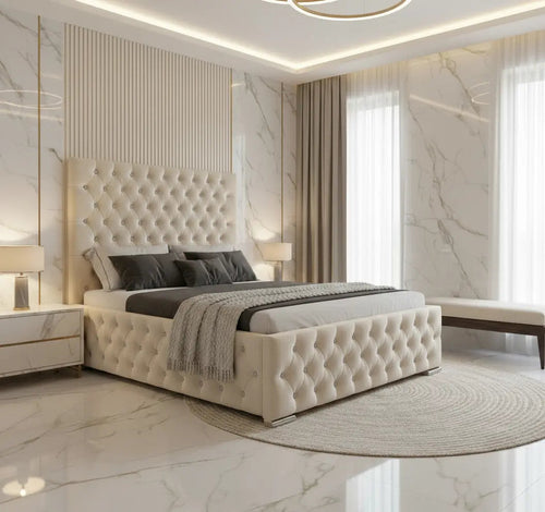 Majestic Plush Velvet Bed – Bespoke Wingback Bedstead (Handcrafted in the UK)