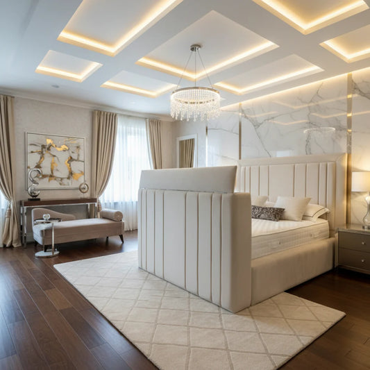 Riva Upholstered Soft Velvet Phonematic Tv Bespoke Bed Frame