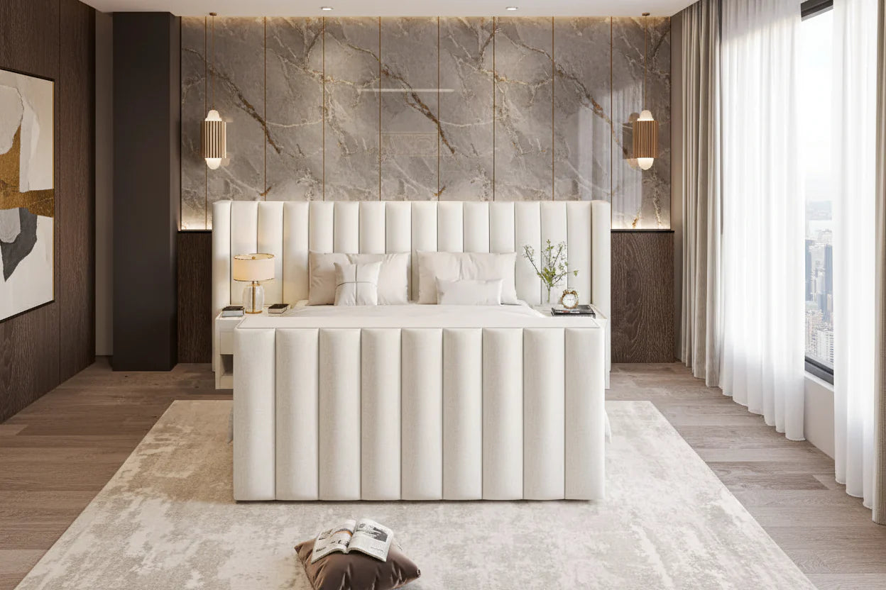 Alisson TV Bed Frame with Integrated TV Lift – Upholstered Velvet