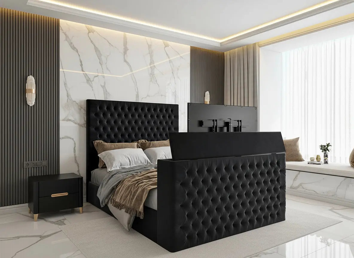 Chelsea Upholstered Soft Velvet Phonematic Tv Bespoke Bed Frame