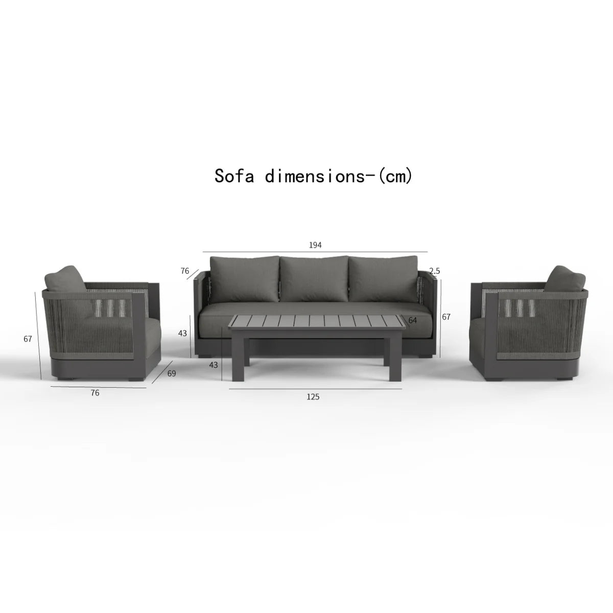 ALUXO® Ares Outdoor Lounge Set - Onyx - 5 Seater Livara Interiors