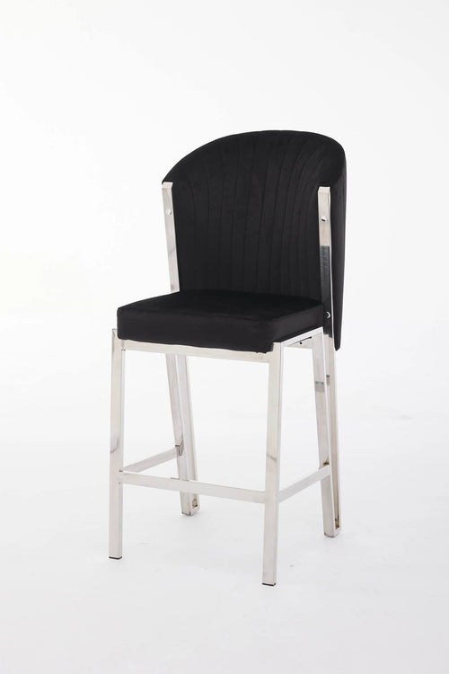 Fabio Shimmer Fabric Chrome Metal Plating Barstool Black & Chrome