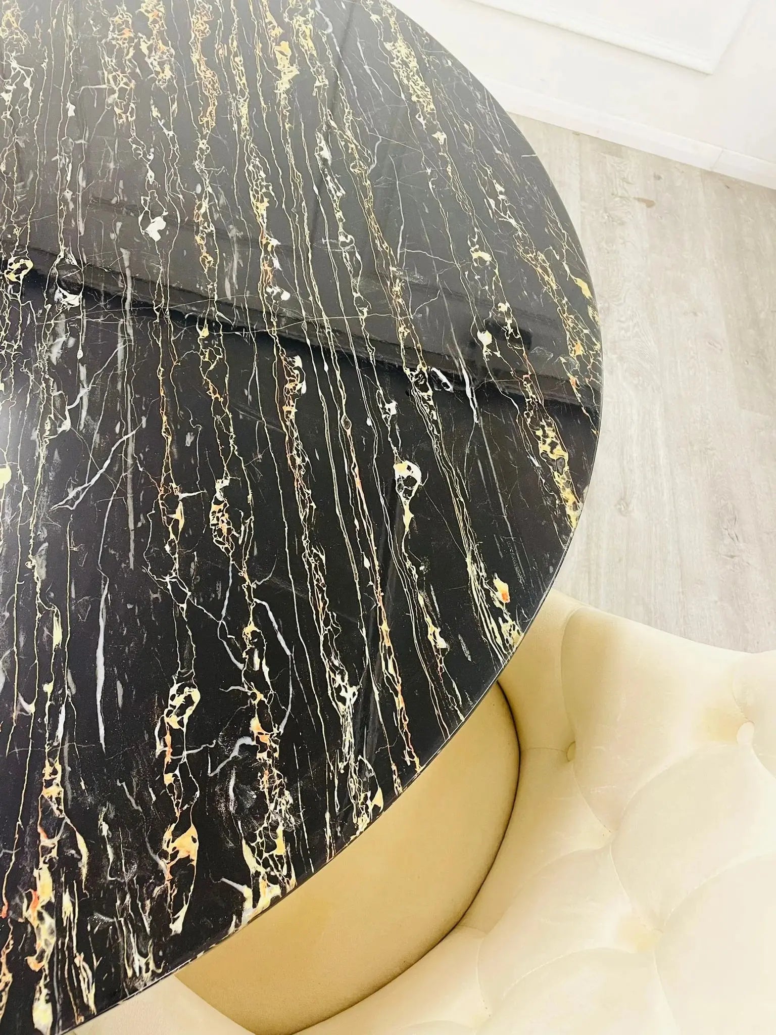 Sofia Round Marble Dining Table – Black & Gold, 110cm