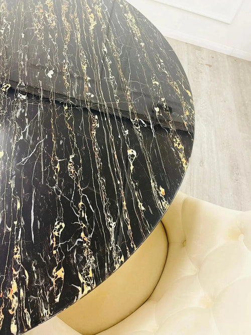 Sofia Round Marble Dining Table – Black & Gold, 110cm