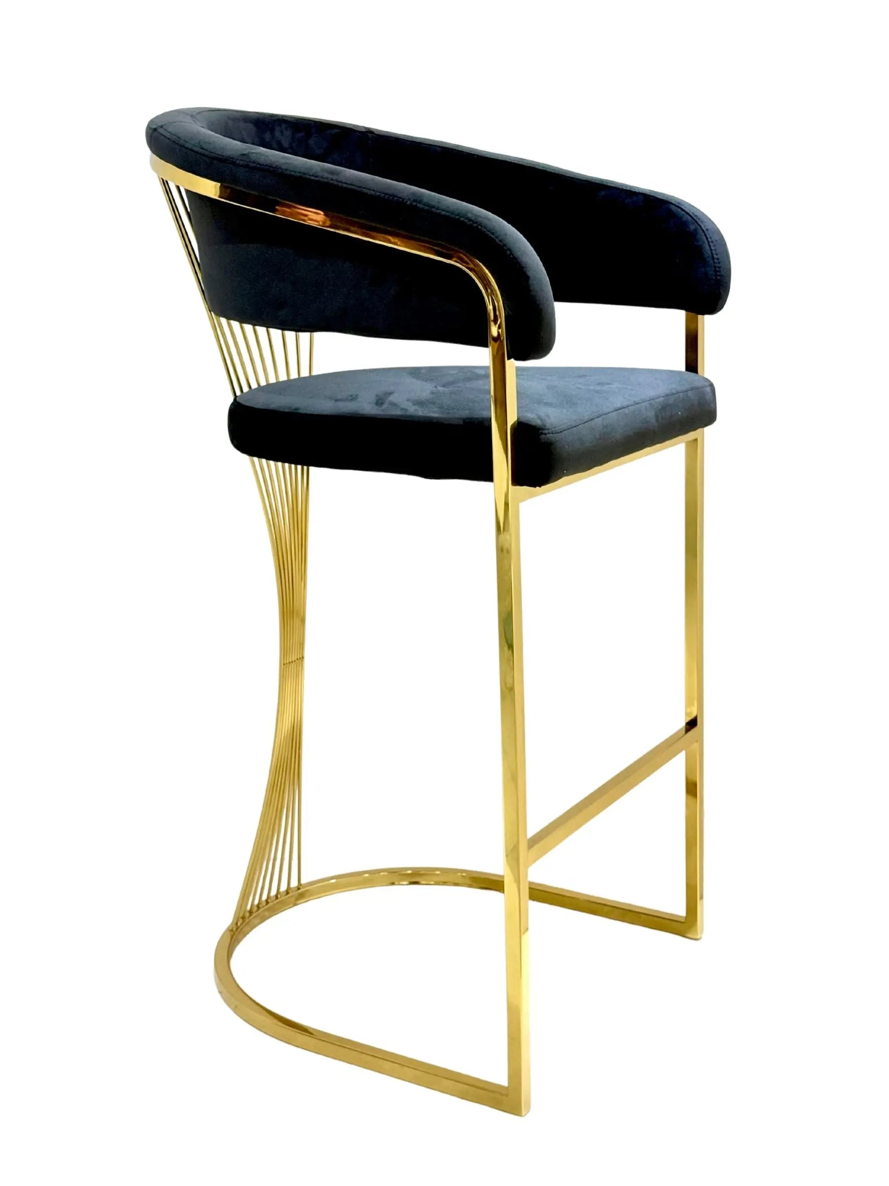 Porto Luxury Black & Gold Velvet Bar Stool Gold Legs