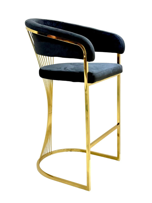 Porto Luxury Black & Gold Velvet Bar Stool Gold Legs