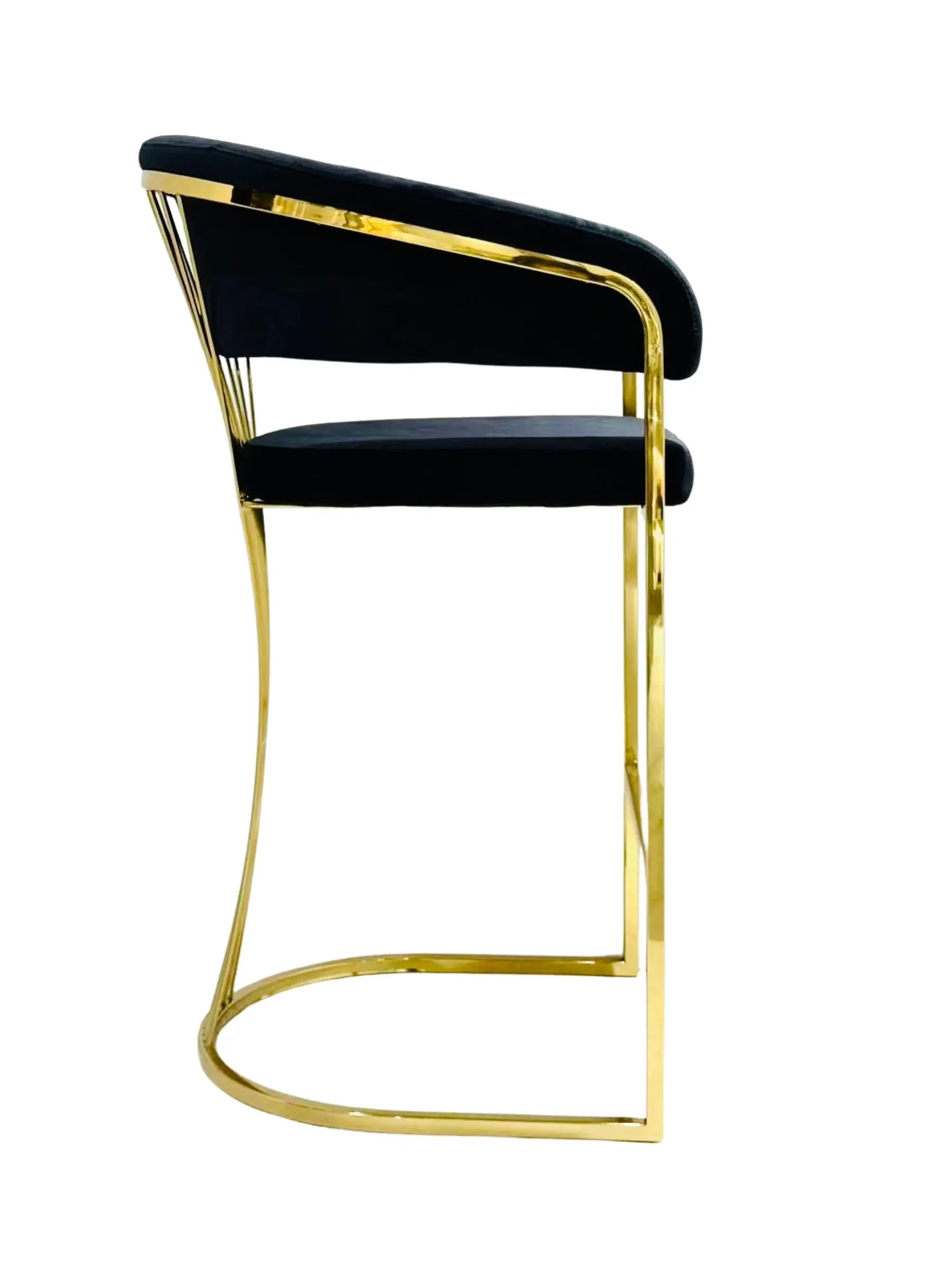 Porto Luxury Black & Gold Velvet Bar Stool Gold Legs
