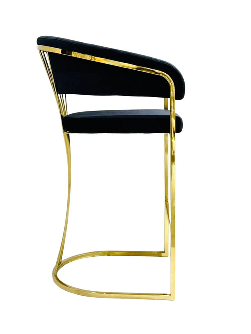Porto Luxury Black & Gold Velvet Bar Stool Gold Legs