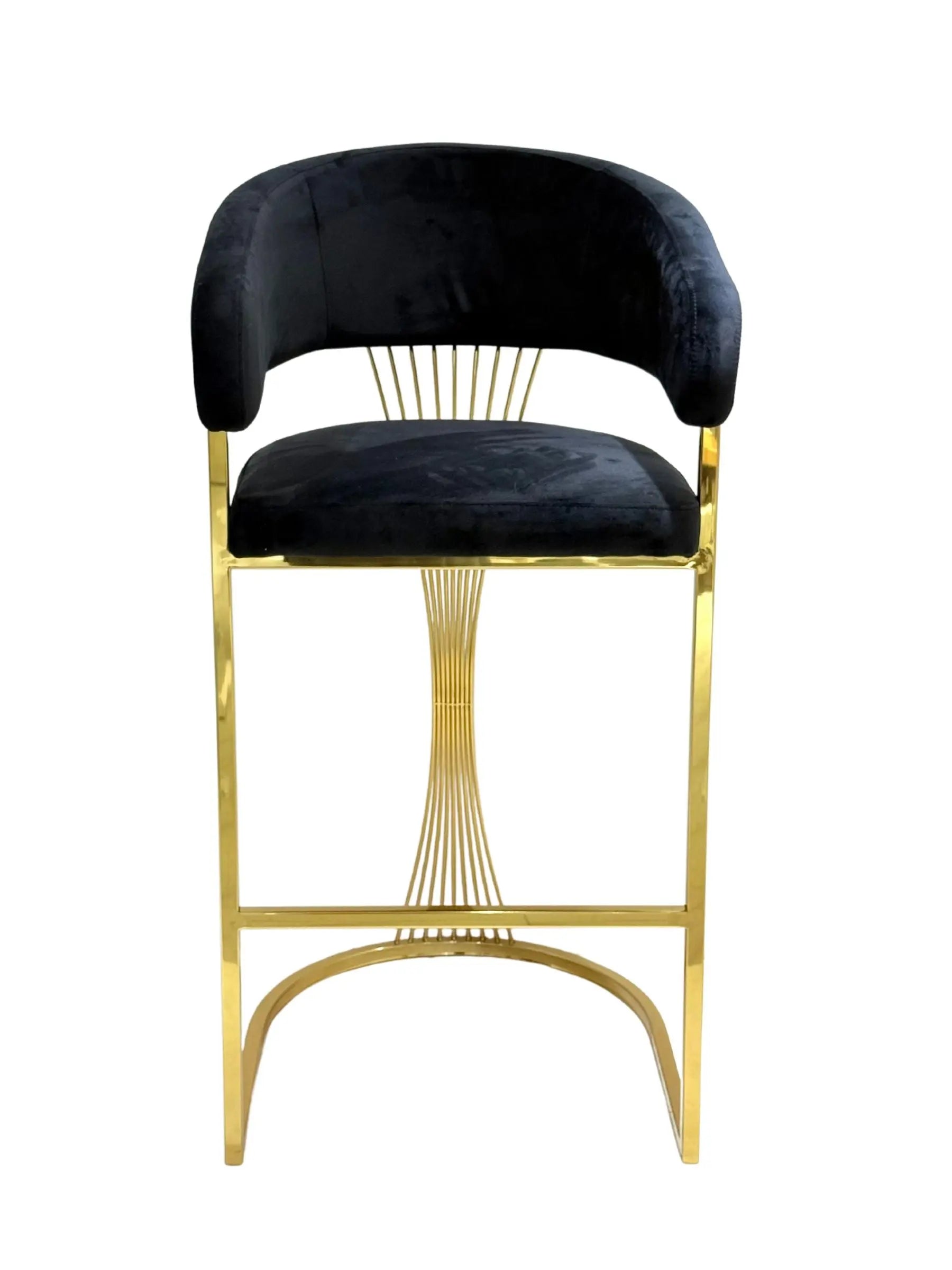 Porto Luxury Black & Gold Velvet Bar Stool Gold Legs