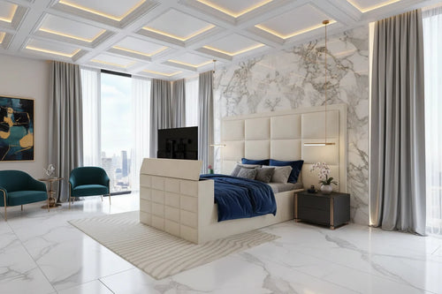 Avery TV Bed Frame with Integrated TV Lift – Upholstered Velvet