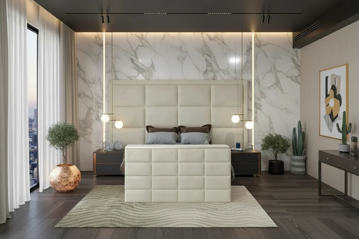 Avery TV Bed Frame with Integrated TV Lift – Upholstered Velvet