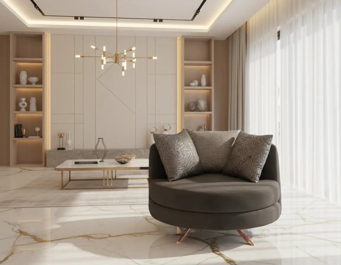 Elmira 1 Seater in Grey and Chrome Timeless Comfort with a Contemporary Edge